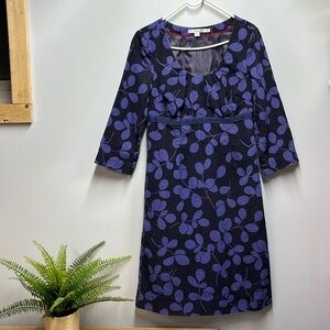 Boden Corduroy 3/4 Sleeve Purple Floral Winter A-Line Fit & Flare Dress Sz 6R